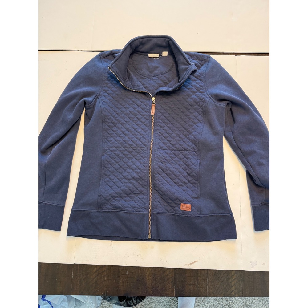 LL Bean Womens Quilted Full Zip Sweatshirt Navy Blue Jacket M 508104